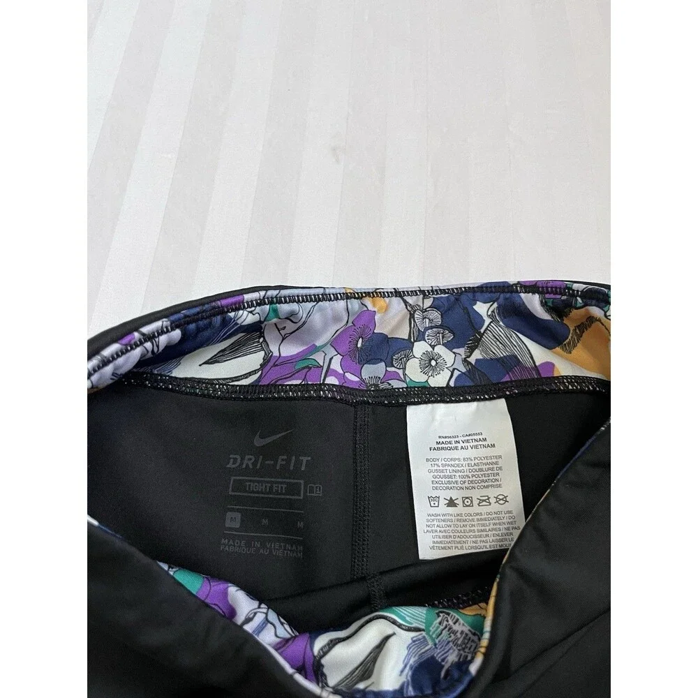 Nike Pro One Girls Youth Medium Floral Leggings Black Purple DC7090-010